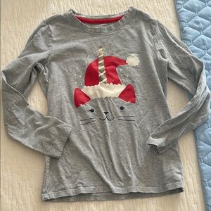 Cat & Jack Gray Santa Cat Long Sleeve Tee